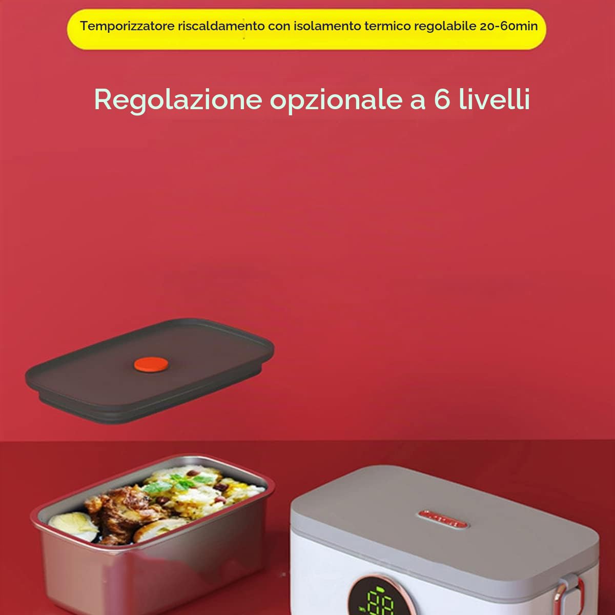 Lunch Box Termico per cibi Caldi, Batteria Wireless da 16000 mAh, 6 Marce Regolazione Opzionale capacità 1000 ml Facile da Pulire per Adulti Bambini Lavoro Include Borsa per Il Trasporto