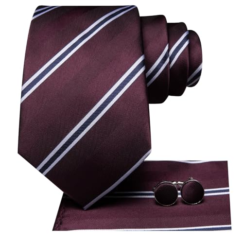 Image of Hi-Tie Men's Tie Sets Silk Paisley Striped Necktie Pocket Square Cuff-links Sets Wedding Business Holiday