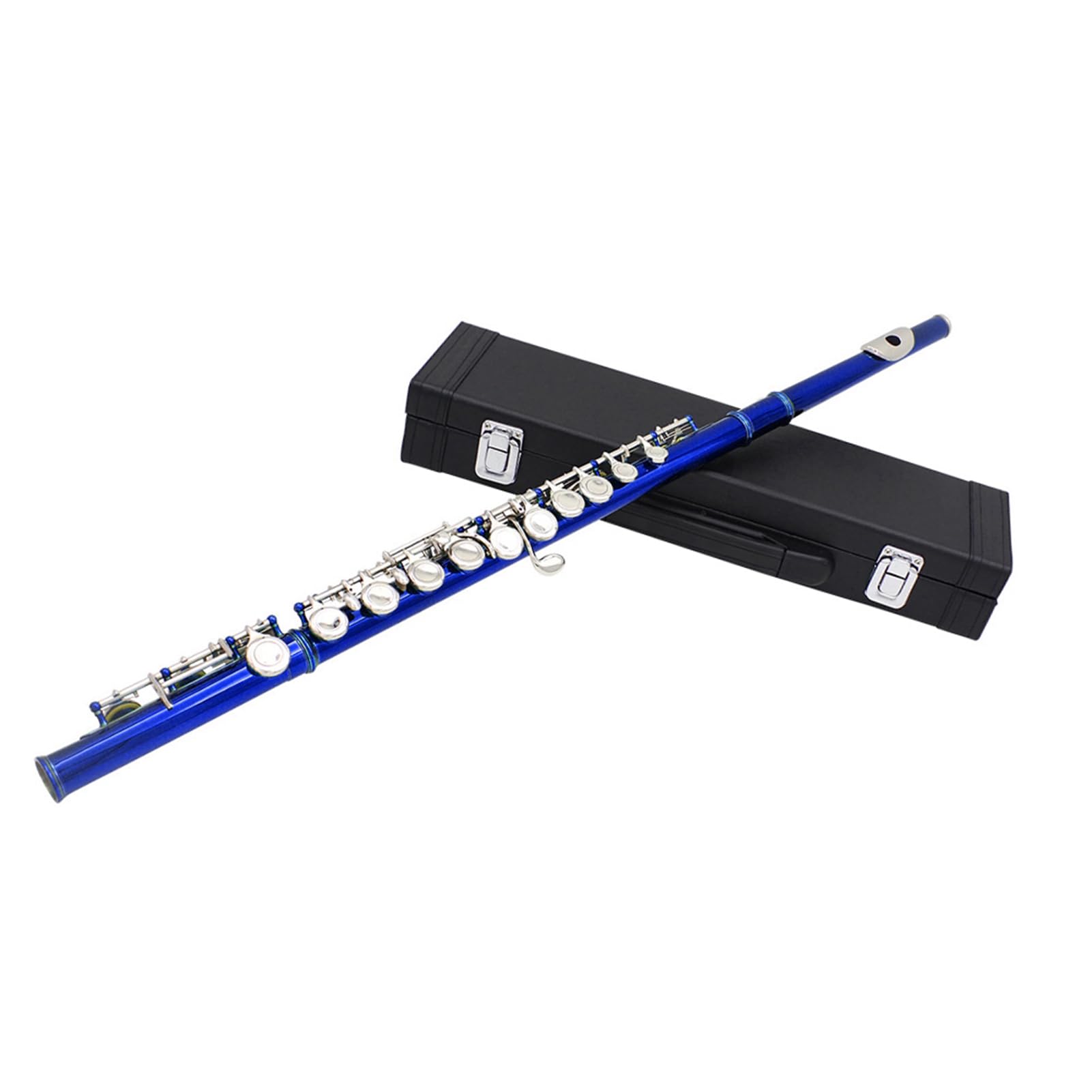 HUIOP flauta,Flauta Travesera Cuproníquel Plateado 16 Agujeros C clave Instrumento de Viento de Madera con Grease Cork Paño de Limpieza Guantes Palillo Mini Acolchado Caso Destornillador,Flauta de 16