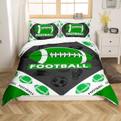 Loussiesd Juego de ropa de cama con diseño de fútbol americano, juego de funda de edredón para niños y niños, juego de funda de edredón deportiva con temática deportiva con 1 funda de almohada, 2