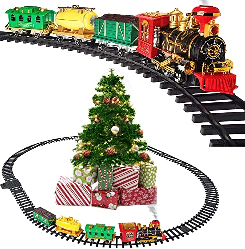 Prextex Christmas Steam Train Toy - Electric Train Set for Around Christmas Tree and Kids with Real Smoke, Music, & Lights Xmas Trains Top 10 Best New Bright Electric Train Sets - Our Recommended
