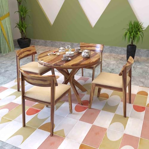 Image of DRIFTINGWOOD Wooden Liana Gordon Dining Table 4 Seater | Dinning Room Table with 4 Chairs | Sheesham Wood, Natural Finish