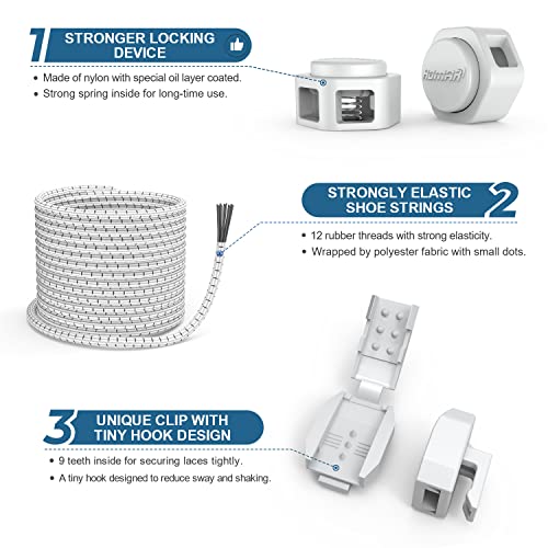 Image of HOMAR Elastic No Tie Shoelaces Stretch Tieless No Tie Shoe Strings for Adults and Kids No Tie Shoe Laces, White, One Size