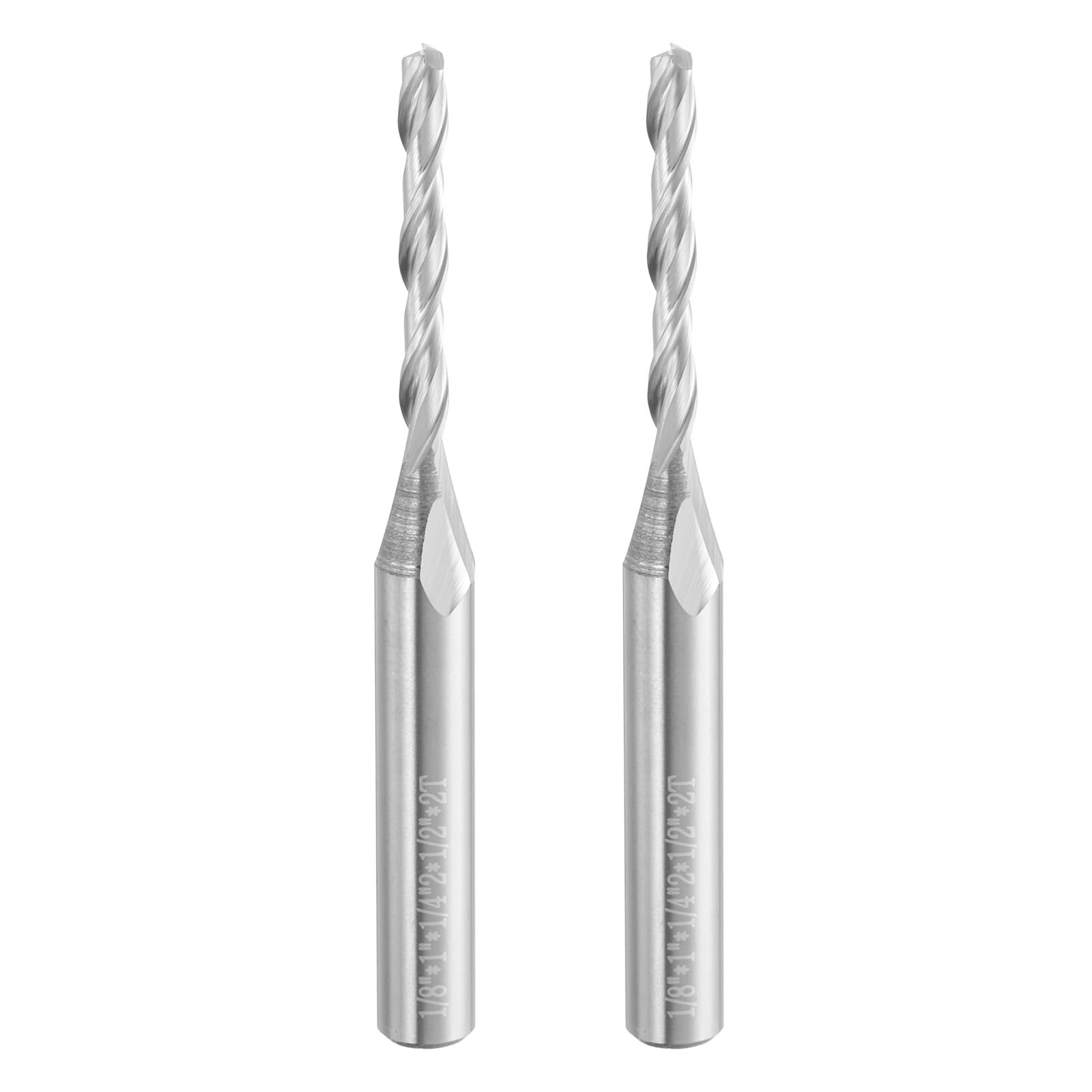 sourcing map 2 brocas en espiral de 1/8 pulgadas de diámetro de corte de 2 flautas para grabado de madera (vástago de 1/4 de pulgada, longitud de corte de 2-1/2 pulgadas de largo, hélice de 30 grados