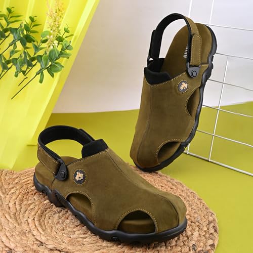 Image of Centrino Men's Sandals | Slingback Strap with Cushioned Black Footbed | Closed-Toe Clog Sandals | Stylish Sandal with Grip Insole | Comfortable Casual Footwear for Office, Travel & Walking (9585)