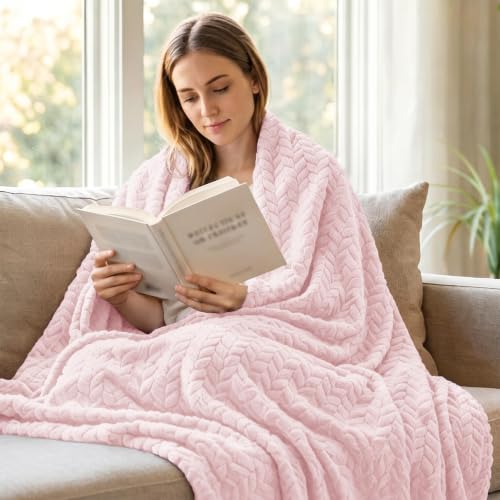 Image of Exclusivo Mezcla Fleece Throw Blanket for Couch Sofa, 50 inchx70 inch, Light Pink