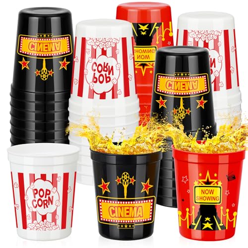 Domensi 24 Pcs Movie Night Cups 16oz Movie Night Party Supplies Party Decorations Reusable Stadium Plastic Cups for Movie Night Theme Party Birthday Gift