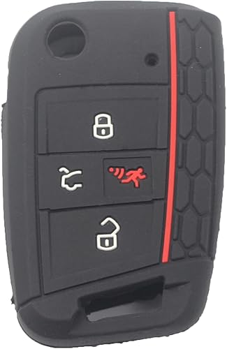 Miniatura 3 de kcpros 2 fundas de silicona de goma con 4 botones abatibles, funda protectora sin llave con llavero compatible con Volkswagen VW GTI Tiguan Golf