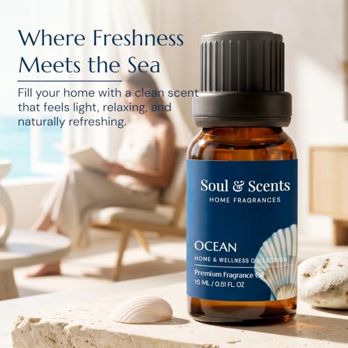 Image of Soul & Scents 15ml Ocean Fragrance Oil | Aroma Diffuser Oil for Vaporizer Reed Diffuser Oil Burner | Candle & Soap Making | Aromatherapy | Freshener | Long Lasting Home Bedroom Office Spa
