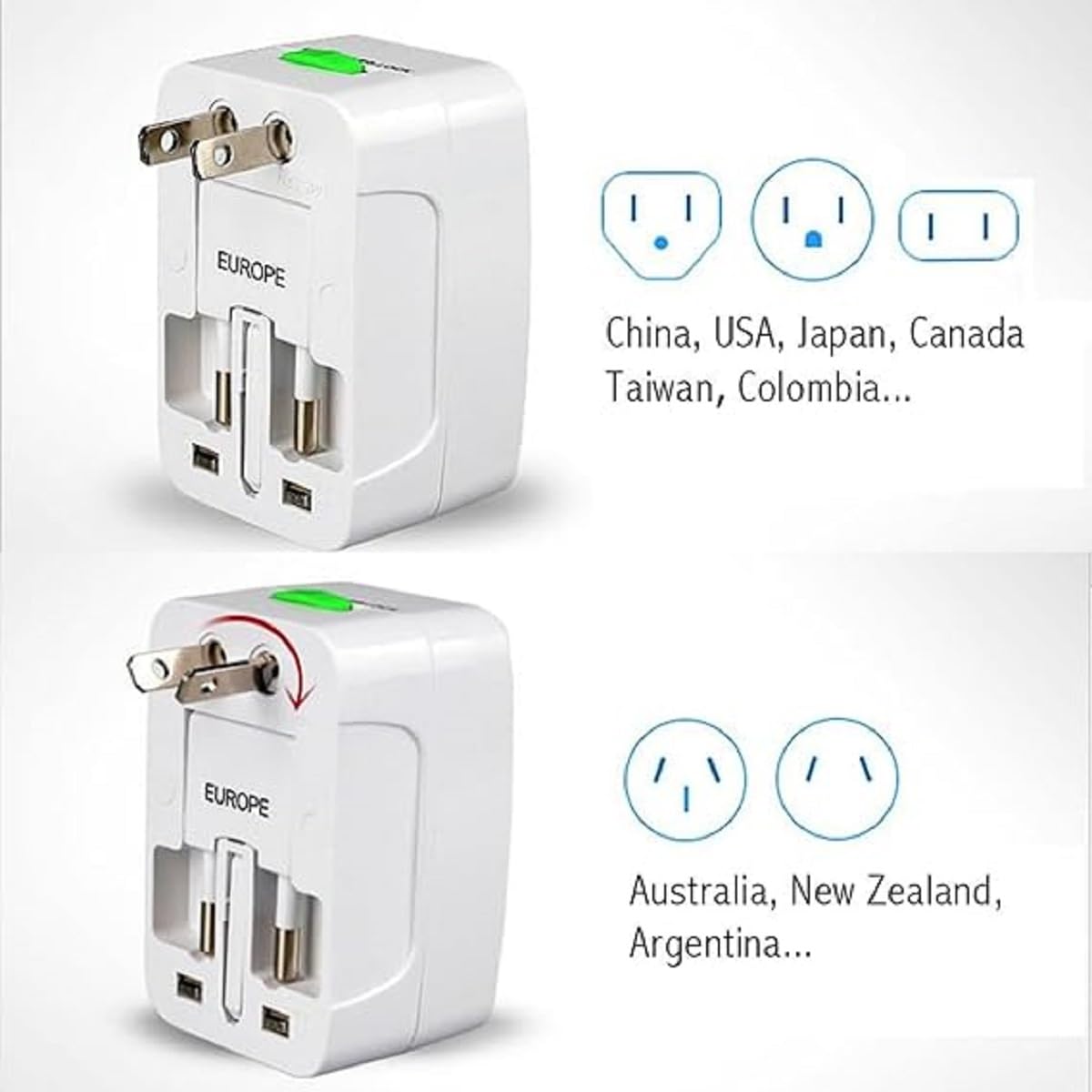 Tarix Universal Çoklu Priz Çevirici Dönüştürücü Seyahat Adaptörü, 150+ Ülke (AL-IN-ONE)