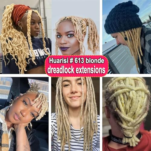 Huarisi 12 Inch Blonde Dreadlock Extensions Human Hair 0.2cm 30 Strands Thin Loc Extensions Real Hair for Men Women Handmade Permanent Dreadlocks #613 Can Be Curled - Image 2