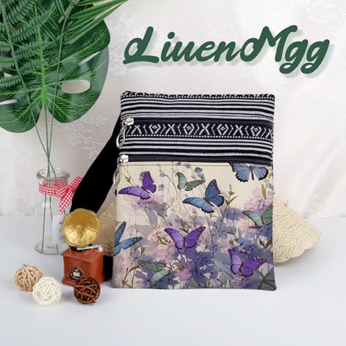 Purple Butterfly Messenger Bag Small Ethnic Pattern Printed Adjustable Strap Crossbody Zipper Bag Purple Butterfly Phone Bag Wallet Cute Shoulder Handbag for Butterfly Lovers Women - Image 6