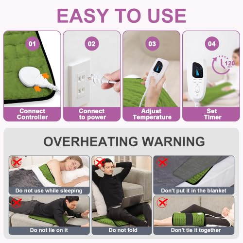 Image of Heating Pad,Electric Heating Pads,Heating Pad for Back,Green,24x20 Inch | Heating Pads for Shoulder,Neck,Abdomen,Knee,Arms,Legs,Heat Pad for Birthday Father Mother Gift Women Men,6 Heat Settings