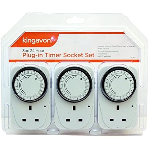 Kingavon BB-TS210 24 Hour Plug-in Timer Socket Set, White, 3 Pack Cover
