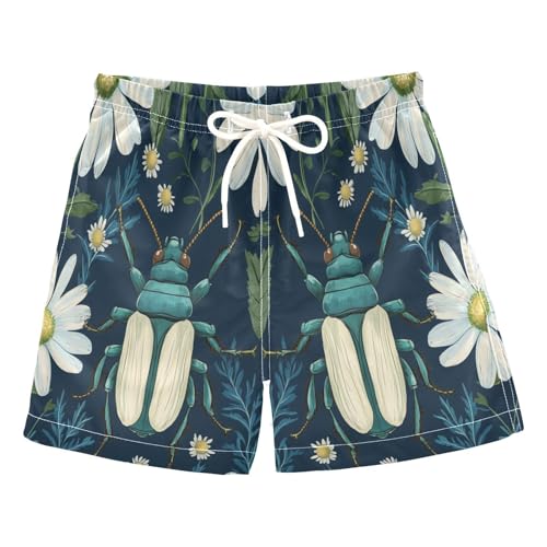 Boys Beach Board Shorts Beetle Daisy Insect Flower Swim Trunk Teen Swimwear