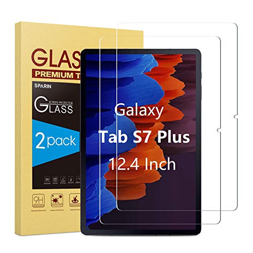 [2 Pack ] Galaxy Tab S7 Plus screen protector 12.4 Inch, SPARIN Screen Protector Tempered Glass for Samsung Galaxy Tab S7 Plus 2020 with 9H Hardness, Bubble Free,S Pen Compatible