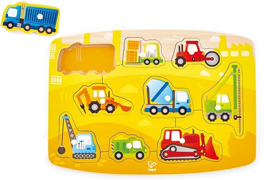 Hape Construction Peg Puzzle| 10 Piece Wooden Peg Jigsaw Puzzle Game image 5
