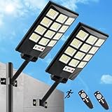 2pcs Solar Street Lights Outdoor Waterproof 600W 30000LM Solar Street Lights for Outside Parking Lot 192 5730LEDs Dusk to Dawn Solar Outdoor Lighting Motion Sensor Light for Garage Remote Control