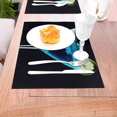 Sets de table en vinyle bleu résistant à la chaleur tapis de table lavables x6