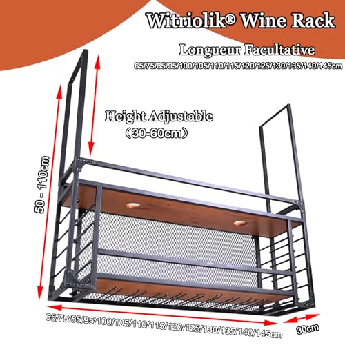 Vintage-Weinregal, 100 cm, Gitterstruktur, Präsentationsregal für den Einzelhandel, LED-Beleuchtung, Wand- oder Standmontage, Glashalter für Zuhause und Gastronomie, 2-stöckiges De