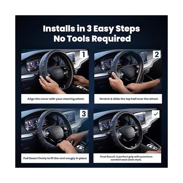 Carbon Fiber Steering Wheel Cover – Universal 15 Inch (14.5-15″) – Non Slip Leather Grip with Gel Comfort Padding – Sporty Breathable Design for Cars, SUVs & Trucksluxury Steering Wheel Cover - Image 8