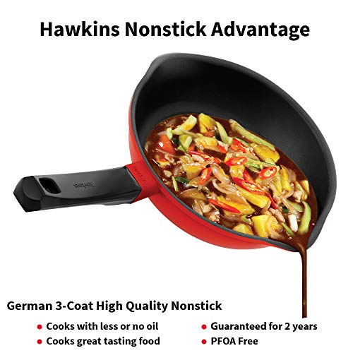 Image of Hawkins 22 cm Die Cast Non Stick Induction Fry Pan, Ceramic Coated Pan, Red (IDCF22)