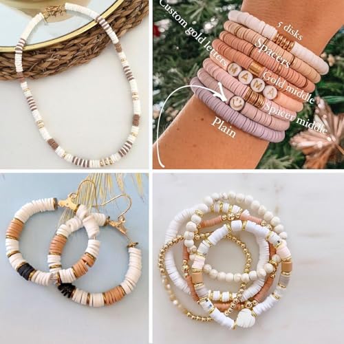 Image of Hudux Clay Beads for Bracelet Making Kit, Heishi Bead for Jewelry Making, Friendship Bracelet Kit, Spacer Beads for Adult Necklace Earring DIY (Brown)