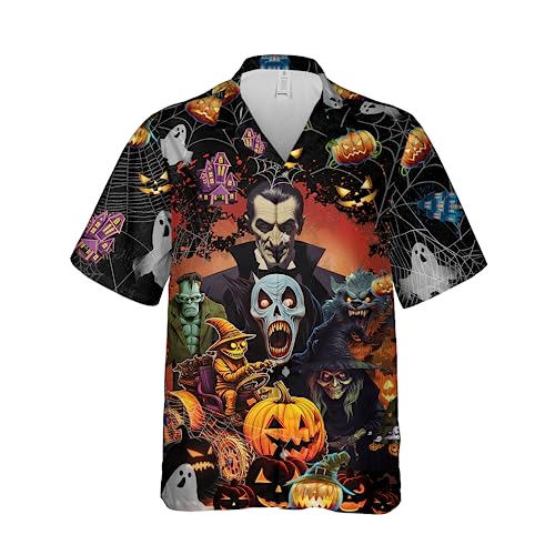Halloween Characters Hawaiian Shirts for Men - Horror Night Button Down Mens Hawaiian Shirts Short Sleeve Series 96