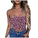 Women's Sequin Tube Top Stretchy Sleeveless Crop Tops Metallic Sparkly Tube Tops for Halloween Party Clubwear Pink-XXXL