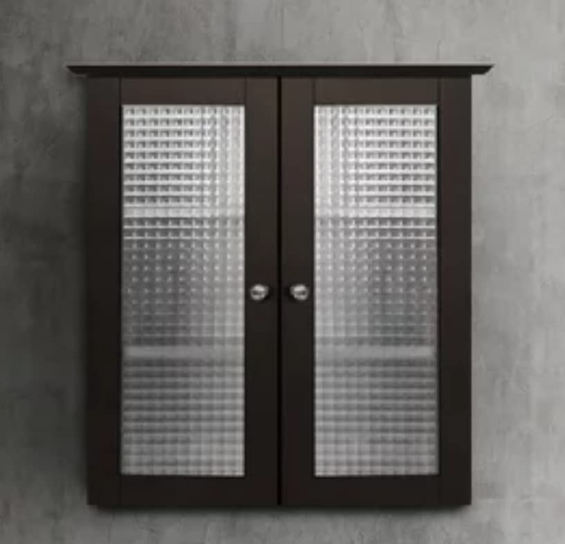 Bathroom Medicine Cabinet Wall Mounted-Hanging Bathroom Cabinet-Removable Wall Cabinet with 2 Waffle Glass Doors, Espresso