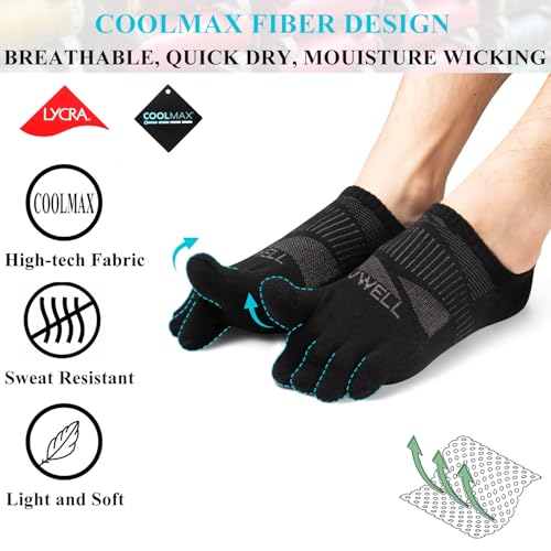 VWELL No Show Toe Socks for Men Women COOLMAX Five Finger Socks Athletic Running Ankle Low Cut 5 Toe Socks (3Pairs)2