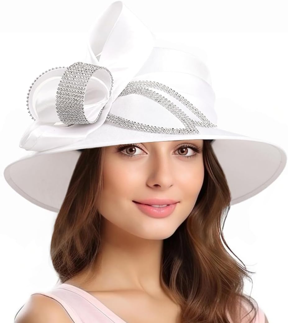 Womens Church Derby Dress Hat Wide Brim Crystal Tea Party Wedding Hats