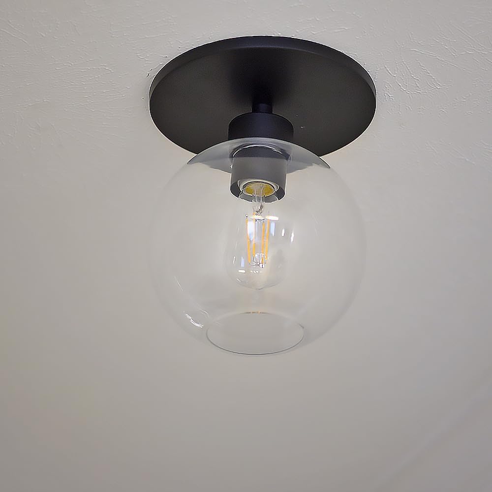 Worth Home Products Instant Flush Mount Conversion Kit for Recessed Cans – Matte Black with Clear Glass Globe Shade – Converts 6" Recessed Lighting, Ideal for Low Ceilings