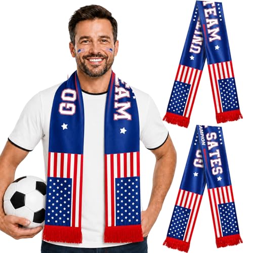 Cinrobiye 2 Pcs USA Soccer Fan Scarf US Soccer Scarf for Game Day Double Sided Football Team Spirit Scarfs for World Cup Sports Events Viewing Parties & USA Supporter Accessories