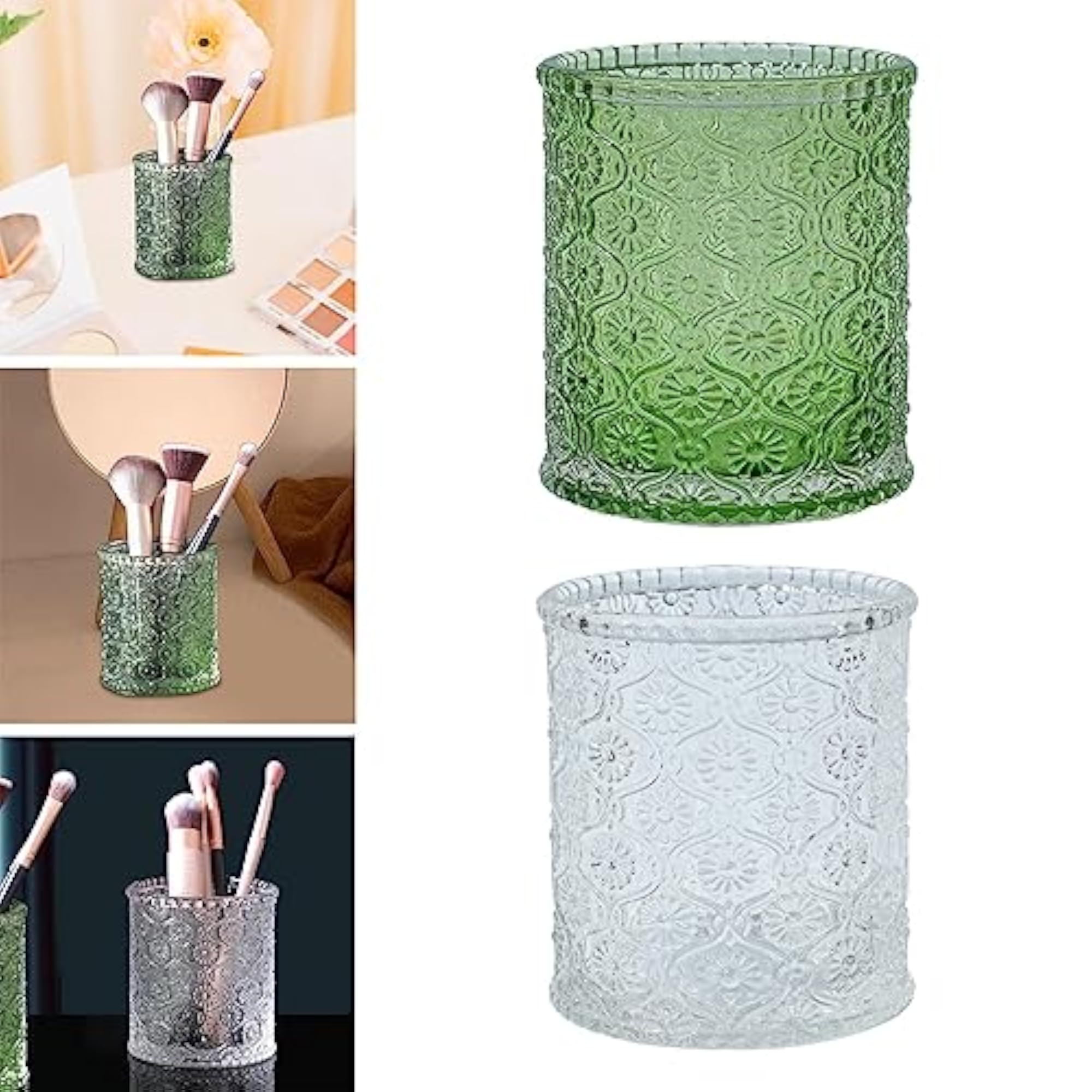 Cosmetic Storage Box for Makeup Brushes, Green Holder