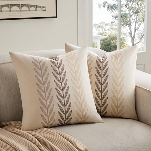 YZJZEDS Farmhouse Leaves Throw Pillow Covers Set of 2 16x16in Mixed Beige
