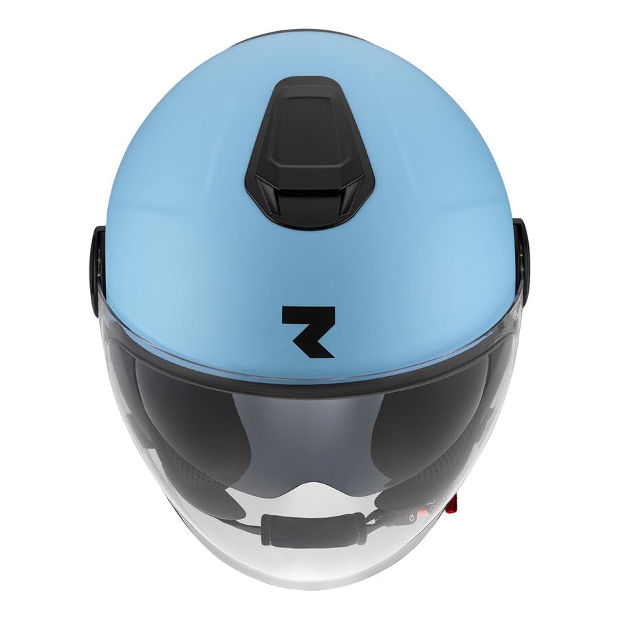 Casco Moto Jet Metro Celeste Opaco con Visierino Solare – Omologazione ECE 22.06, Calotta in Policarbonato, Ventilazione Doppia, Interni Lavabili