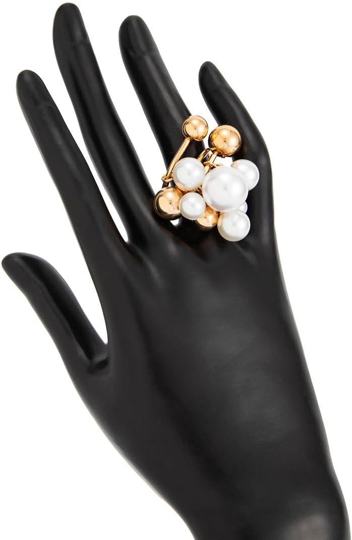 Chunky Gold Pearl Ring for Women Vintage Stackable Knuckle Rings Minimalist Statement Rings Adjustable Baroque Pearl Rings Wedding Fashion Jewelry Accessary - Image 5