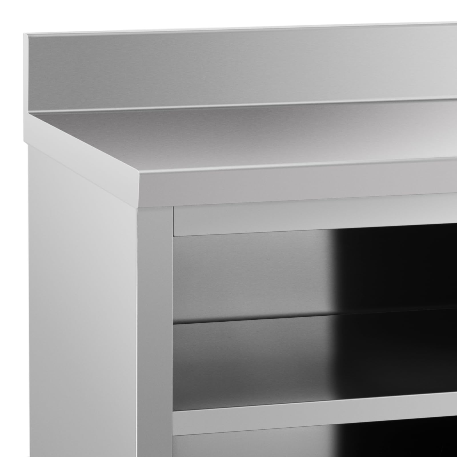 Royal Catering Arbeitstisch Edelstahltisch mit Unterschrank 200 x 60 cm mit Aufkantung bis 500 kg höhenverstellbare Füße Edelstahl-Tisch Arbeitsschrank Edelstahl Gastro-Edelstahlschrank