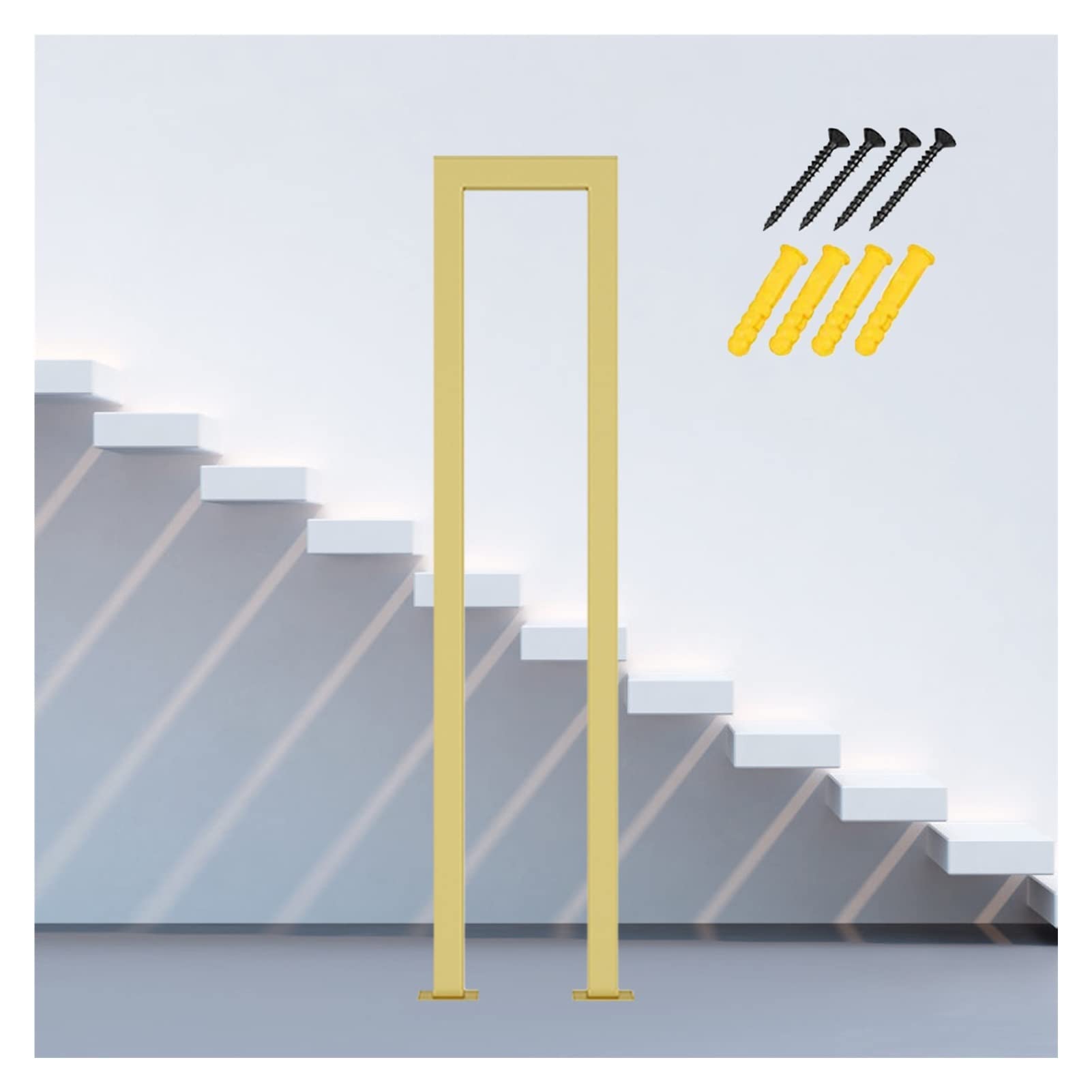 Meiiron A One Piece Staircase Handrails Industrial Stair Handrail Right Ngle Square / U-Shaped Iron Railing Industrial Black Iron Square Pipe Handrail For Stairs Rustic Gold ( Color : Size : 95Cm(37.4") )