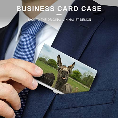 Niapessel Business Card Holder, Brown Furry Donkey Print Pocket Slim Portable Metal Business Card Case for Women Men, 3.7X2.2X0.3 Inch3