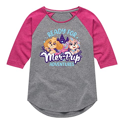 HYBRID APPAREL - Paw Patrol Aqua Pups - Ready for Merpup Adventures - Toddler and Youth Girls Raglan Graphic T-Shirt