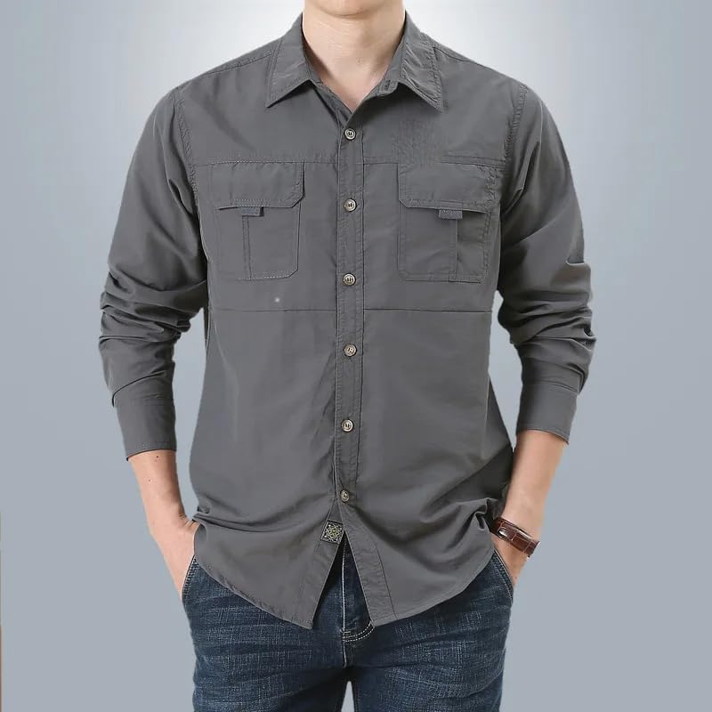 Camisa táctica de manga larga para hombre con cuello abatible 3