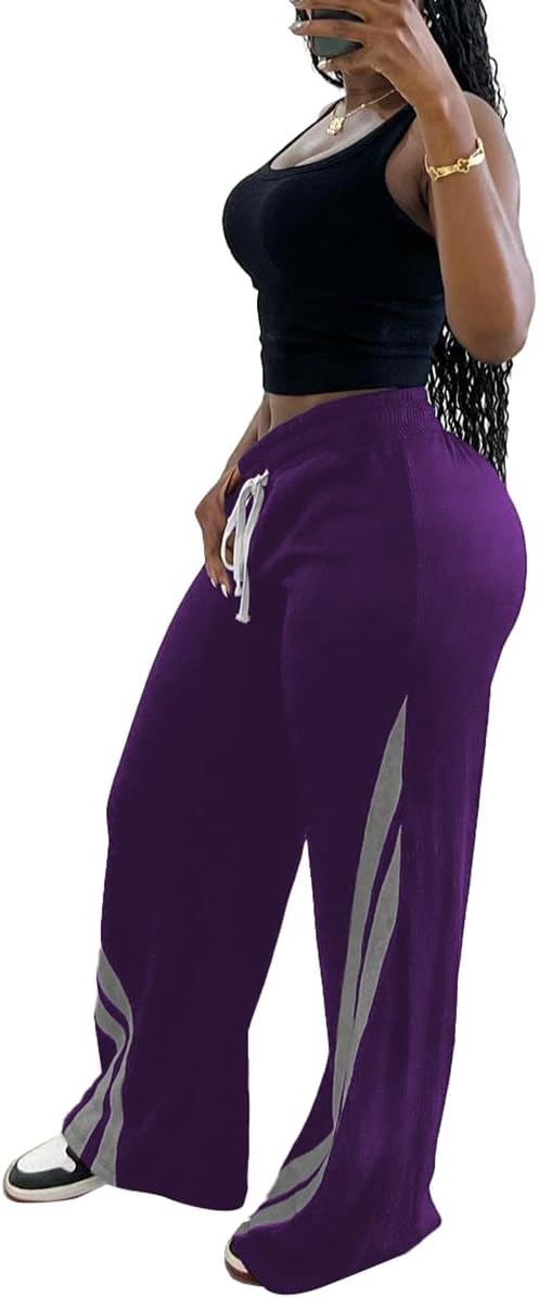 Ulovmi Women's Baggy Track Pants Drawstring Elastic Waist Jogging Sweatpants Wide Leg Casual Long Joggers Pants