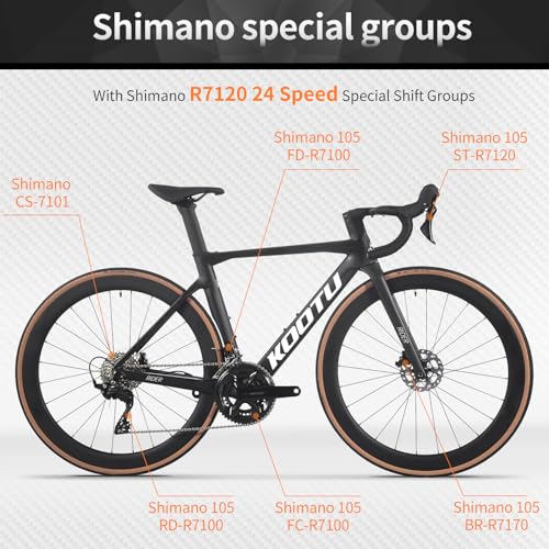 KOOTU Carbon Road Bike, Lightweight Full Carbon Fiber Disc Brake Racing Bicycle with Shimano R7120 24 Speed Groupset and Hydraulic Disc Brake for Adult.