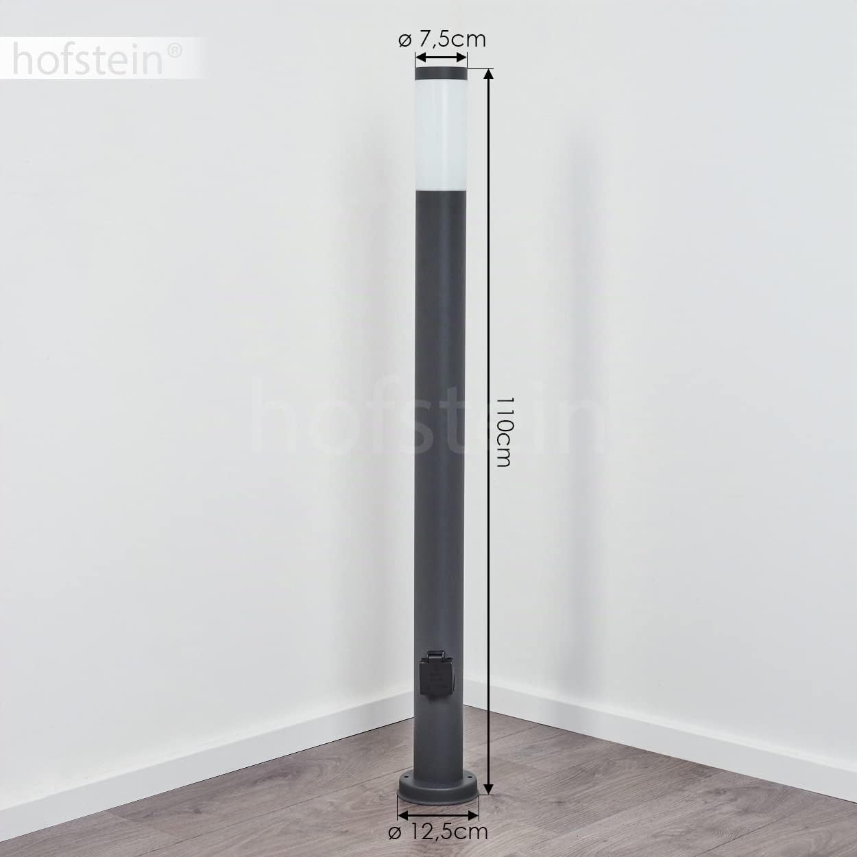 Lampe extérieur Sessa, lampe de socle moderne avec prise de courant en métal/plastique en anthracite/blanc, lampe d'allée 110 cm, lampe de jardin, E27, sans ampoules, IP44, ampoule(s) non incluse