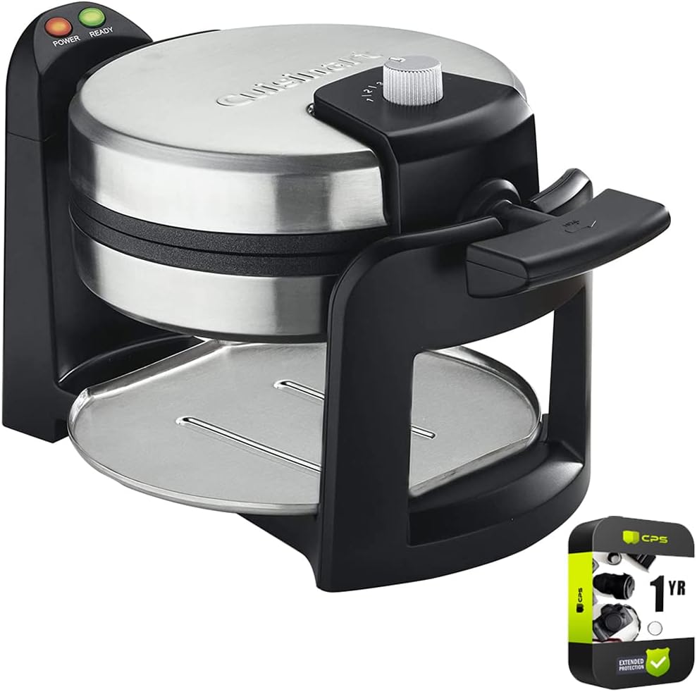 Cuisinart WAF-F30 Round Flip Belgian Waffle Maker Black/Stainless Bundle with 1 YR CPS Enhanced Protection Pack: Home & Kitchen