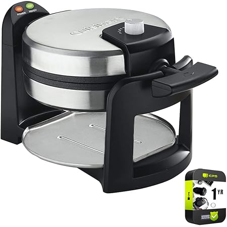 Cuisinart WAF-F30 Round Flip Belgian Waffle Maker Black/Stainless Bundle with 1 YR CPS Enhanced Protection Pack