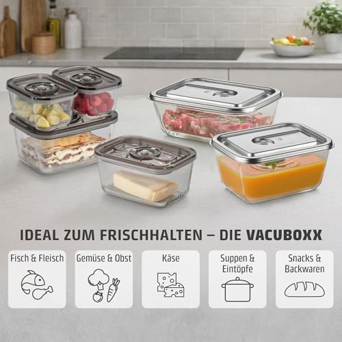 Caso VacuBoxx Eco-Set - 3 Vakuumbehälter aus Borosilikatglas, BPA-Frei, inkl. Vakuumierschlauch & Adapter Vakuumierer/Handpumpe… – Ansicht 6