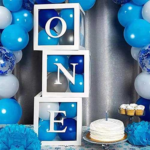 Image of Sooyee First Birthday Decorations For Boy Or Girl, 3 Pcs ONE Balloon Boxes For 1st Birthday, Baby Clear Blocks Party Decor With ONE Letters For Photoshoot Props, Cake Smash Backdrop